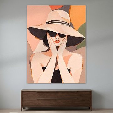 Sommerporträt mit Sonnenhut im Papiercollagenstil