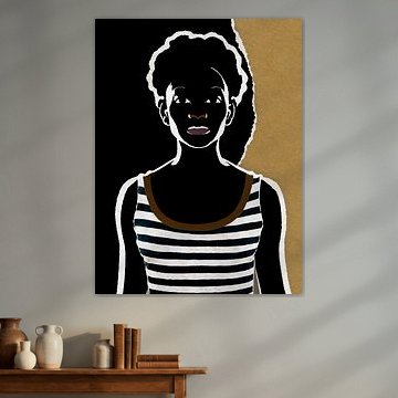 Minimalistisch Portret in Zwart-Wit met Bruin gescheurd papier