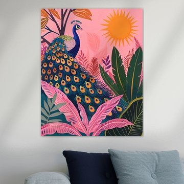 Tropical Peacock in Pink Botanical Garden by Gentle Echoes
