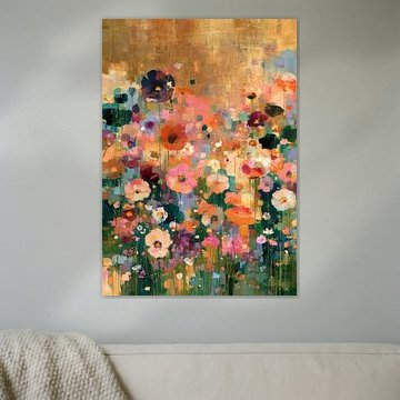 Goldener Morgentau - Abstraktes Blumenmeer mit bunten Wildblumen