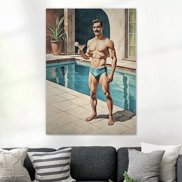 Gentleman am Pool mit Martini – Retro-Männerbild