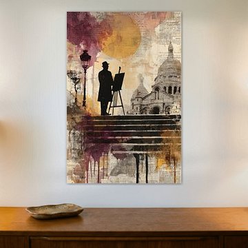 Maler aus Paris – Verträumtes Ocker-Gemälde von BowiScapes – Kunst und urbane Wandgestaltung