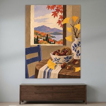 Autumn at the window – chestnuts &, ginkgo leaves by Albert Klee