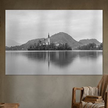 Der Bleder See im stillen Morgennebel | Schwarz-Weiß