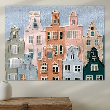 Kleurrijke grachtenpanden in pasteltinten van Thea