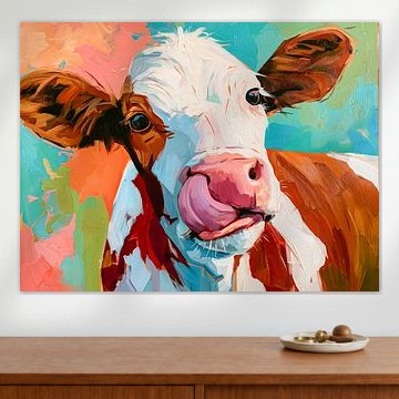 Portrait coloré d'une vache dans un style pictural moderne