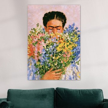 Melancholic Blossoms – Frida amidst a sea of colourful flowers by Niklas Maximilian