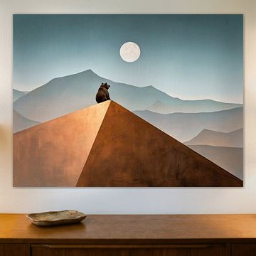 A bear on the mountain under a full moon