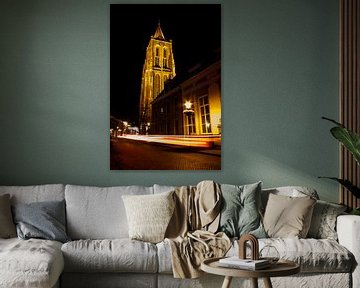 Kerktoren bij nacht van Marius Boer
