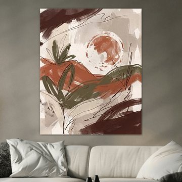 Abstract landscape with a terracotta sun