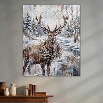 Majestueus hert met winterkrans