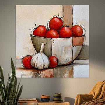 Tomates et ail – nature morte culinaire moderne sur Wolkenlos