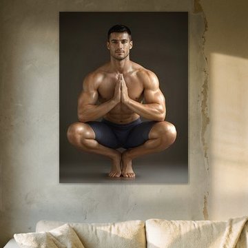 Gespierde man in een yoga-squat-houding van Markus Gann