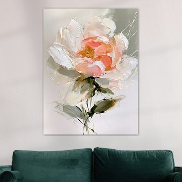 Elegantes, abstraktes, minimalistisches Gemälde einer blassrosa Blume