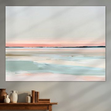 Blush coastal horizon, pastel seascape painting