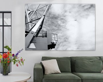 Vintage black white harbor crane