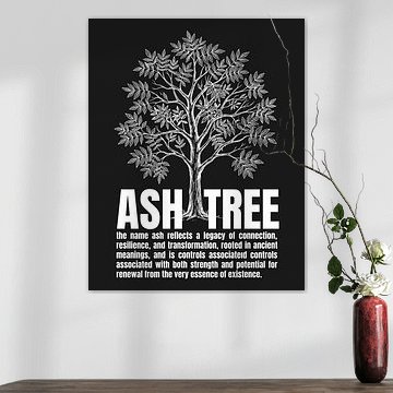 Affiche minimaliste représentant un frêne en dessin au trait - édition noire sur moveit store
