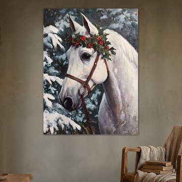 Portret van een wit paard in de winter