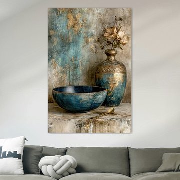 Delfts Blauwe Vaas -  Elegant Stilleven Schilderij