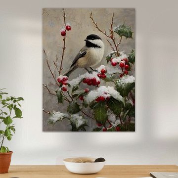 Winter bird on holly branch