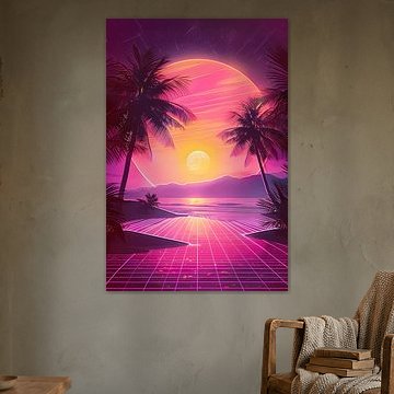 Neon Sunset: 80s Synthwave Oasis von Dave Schloffi