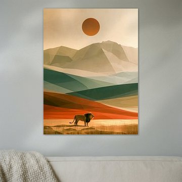 Un lion dans un paysage abstrait sur Thea
