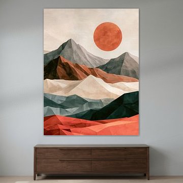 Terracotta Mountains beneath a Red Moon