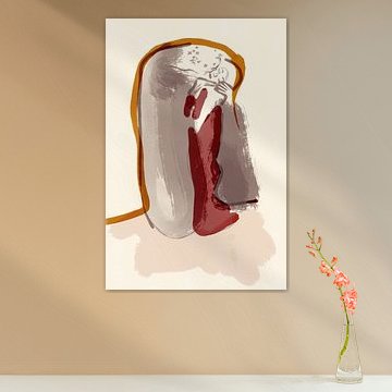 Der Kuss – Gustav Klimt – Minimal Art: Strichzeichnung in warmen Erdtönen von MadameRuiz