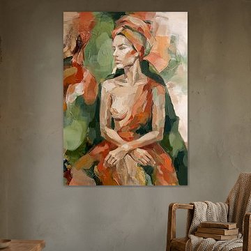 A colourful, modern and abstract portrait in earthy tones