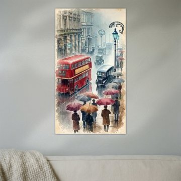 Retro London City Life Aquarell Vintage Street Art Print
