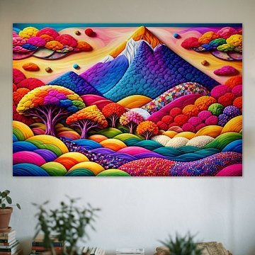 Flauschige, farbenfrohe Fantasielandschaft