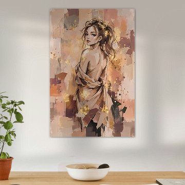 Kunstwerk einer Frau in einem altrosa Farbton mit Details aus Blattgold von Emiel de Lange