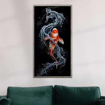 Œuvre d'art représentant un poisson koi se transformant en dragon d'eau sur Erik Iskandar
