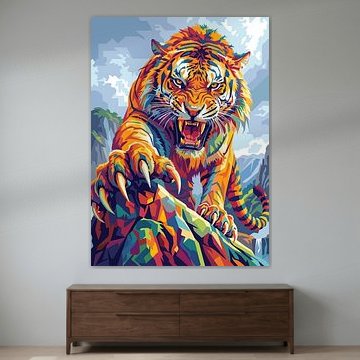 Tiger auf dem Berg – WPAP-Pop-Art-Illustration als Metallposter