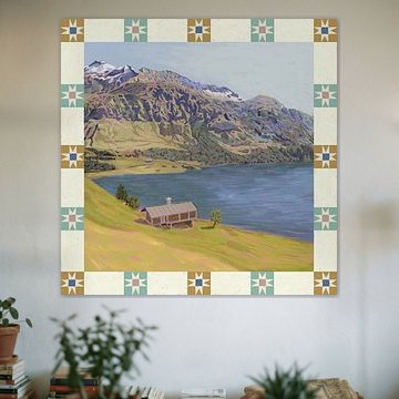 Blick auf die Hütte am Bergsee