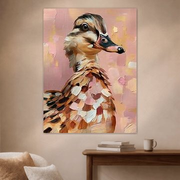 Niedliche Ente auf rosa Hintergrund von Lina van Oers