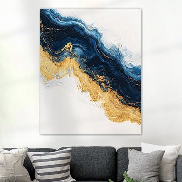 Goldene Welle in tiefblauem Marmor von Eva Lee