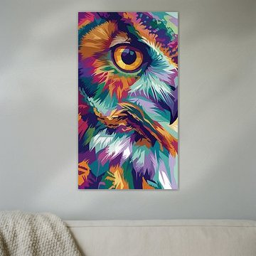 Affiche métallique « Eye Owl » – Illustration Pop Art en WPAP