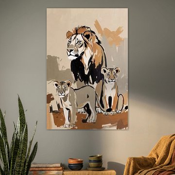 Lion family | Savannah | Earth tones | Expressive by Imperial Art House