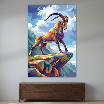 Affiche métallique « Chèvre sur la montagne » – Illustration pop art WPAP