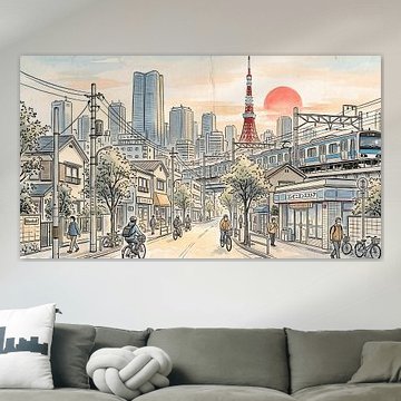 Les rues de Tokyo au coucher du soleil sur my pixel art
