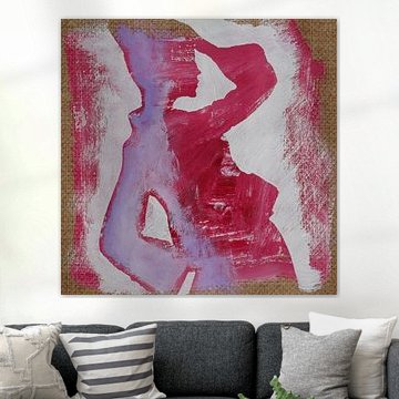 Silhouette einer Frau in Rosa, Lila und Weiß – Art-Journal-Seite, Acrylfarbe auf Jute