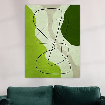 Minimalistische abstrakte Kunst mit organischen Formen in Grüntönen, Natur.