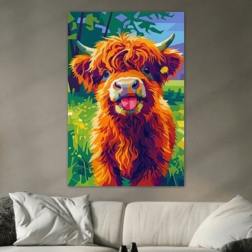 Cute Highland Cow WPAP Pop Art Illustration Metal Poster