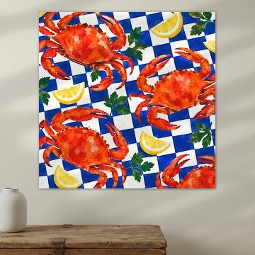 Krabben auf blauem Raster von Daan Dirk