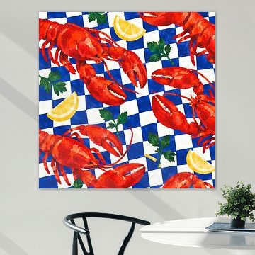 Hummer auf blauem Gingham-Stoff von Daan Dirk