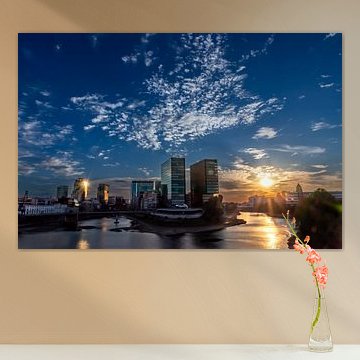Düsseldorf’s Medienhafen at sunset, with its marina and modern architecture by Your Happy Life