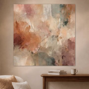 „Soft Echoes of Love“ – abstraktes Gemälde in Rosa, Beige und Kupfer