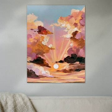 Farbenprächtiger Sonnenaufgang zwischen rosa Wolken von Lina van Oers