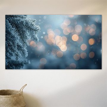 Pine branches with warm bokeh lights